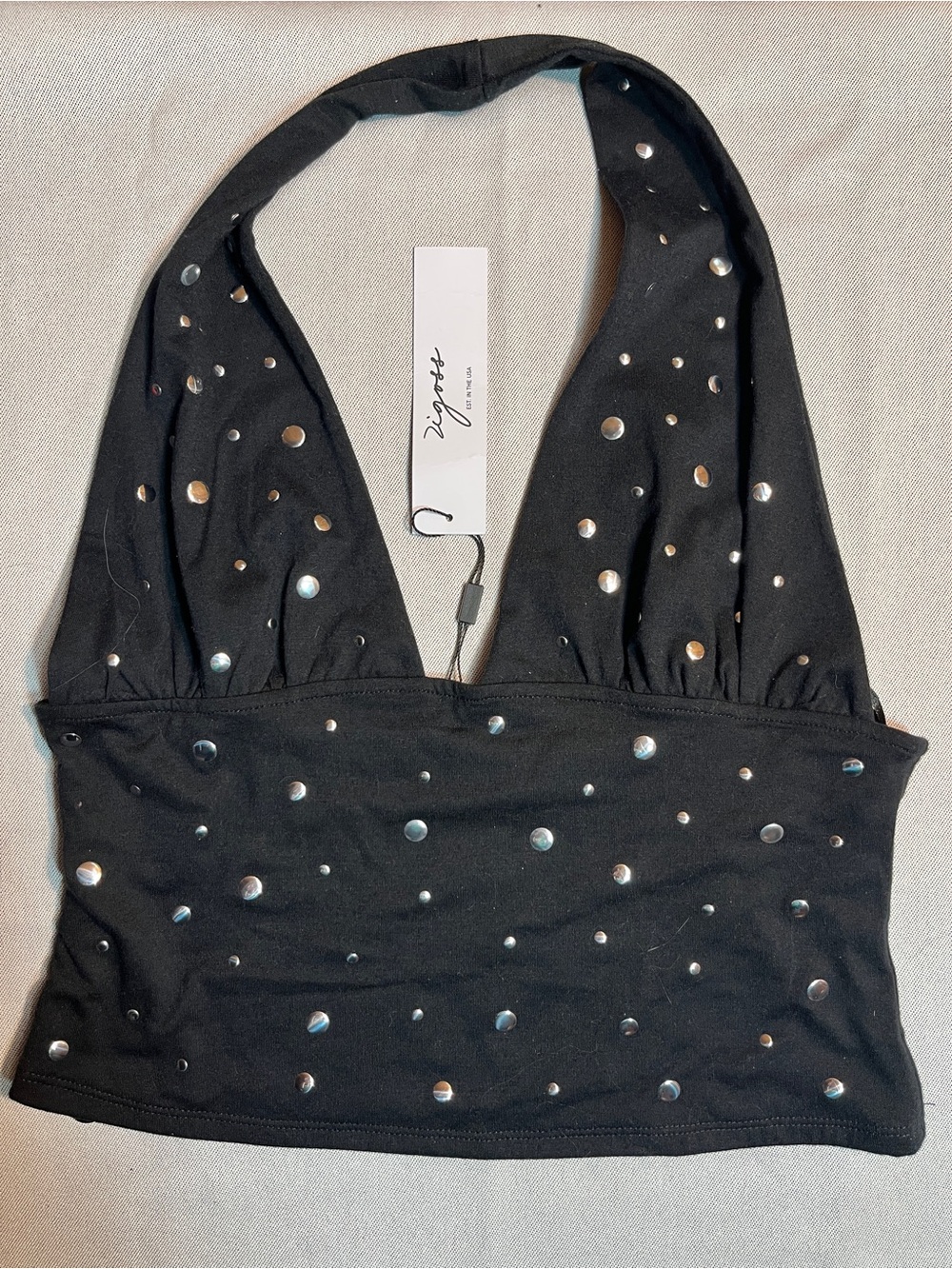 Vigoss Black Studded Halter Crop Top Y2K 90s Size Large